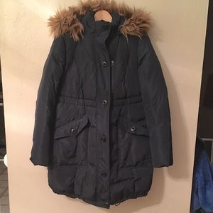 Maternity Hooded Down Parka Coat, Navy, Small